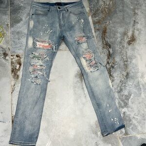 WAIMEA Skinny Fit Painted Seam Wearable Art-to-Wear Emo Grunge Punk Denim Jeans
